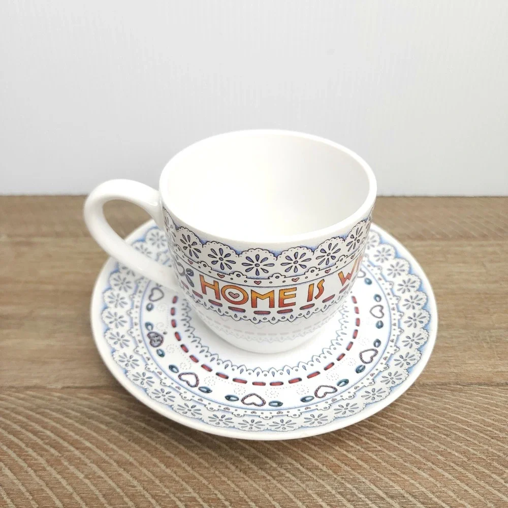 Mary Engelbreit Andrews McMeel Time For Tea Home is Where the Heart Cup & Saucer